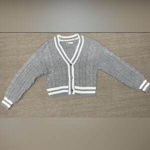 SO Light Gray Button Front Long Sleeve Cardigan Sweater